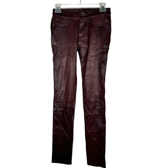 Rag & Bone Red Dark Burgundy Mid Rise Lamb Leather Skinny Pants 25 NWT - Picture 2 of 14